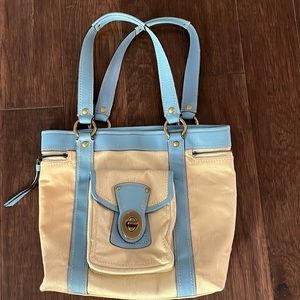 Cream and blue tote bag